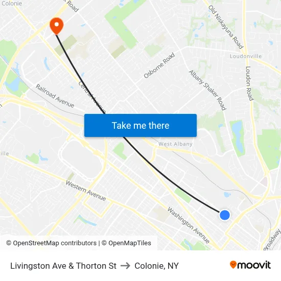 Livingston Ave & Thorton St to Colonie, NY map