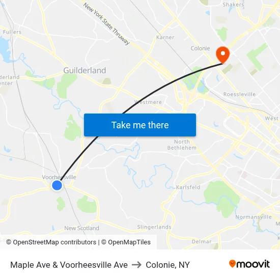 Maple Ave & Voorheesville Ave to Colonie, NY map