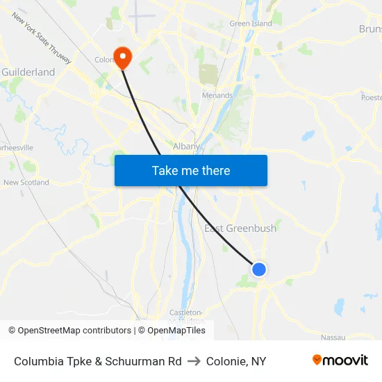 Columbia Tpke & Schuurman Rd to Colonie, NY map
