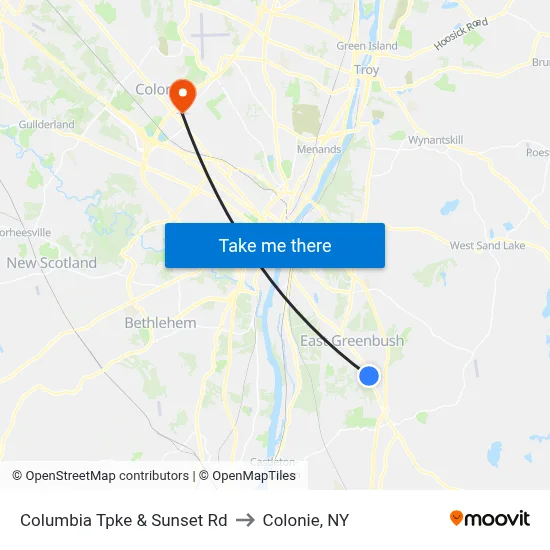 Columbia Tpke & Sunset Rd to Colonie, NY map