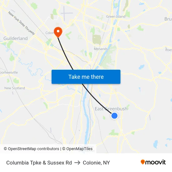 Columbia Tpke & Sussex Rd to Colonie, NY map