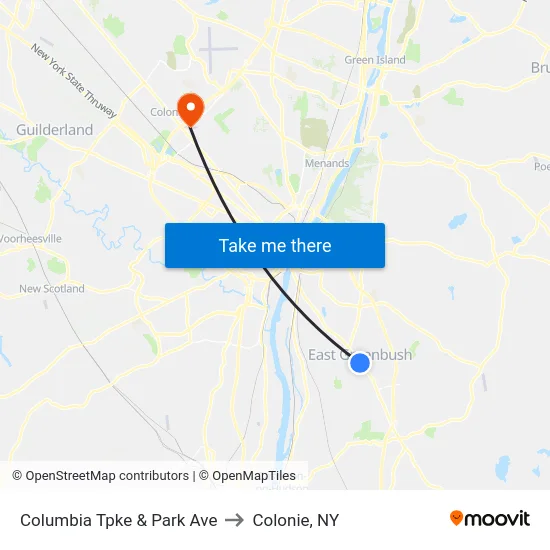 Columbia Tpke & Park Ave to Colonie, NY map