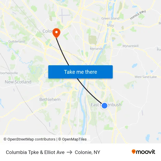 Columbia Tpke & Elliot Ave to Colonie, NY map