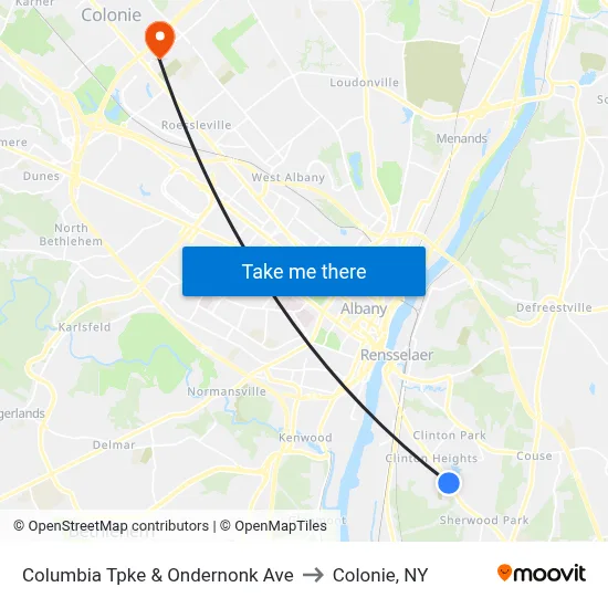 Columbia Tpke & Ondernonk Ave to Colonie, NY map
