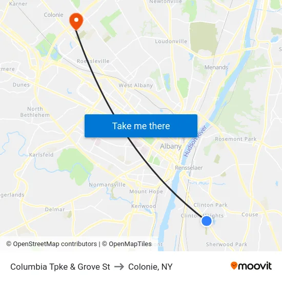 Columbia Tpke & Grove St to Colonie, NY map