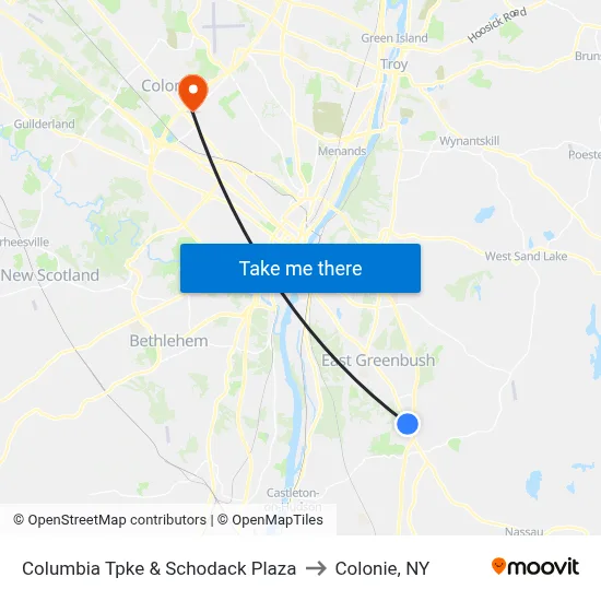 Columbia Tpke & Schodack Plaza to Colonie, NY map