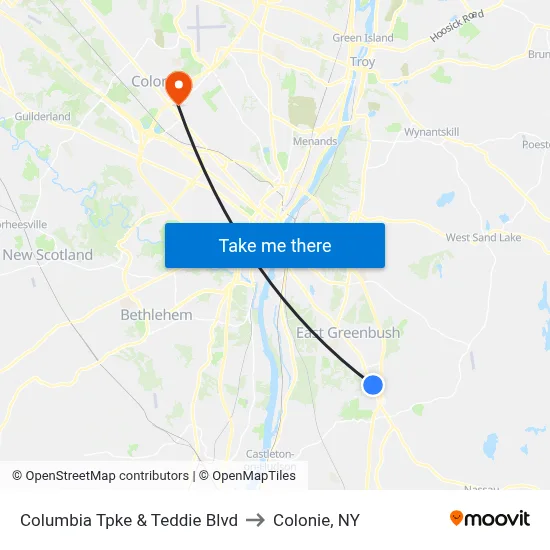 Columbia Tpke & Teddie Blvd to Colonie, NY map