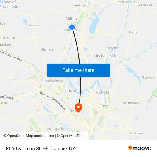 Rt 50 & Union St to Colonie, NY map
