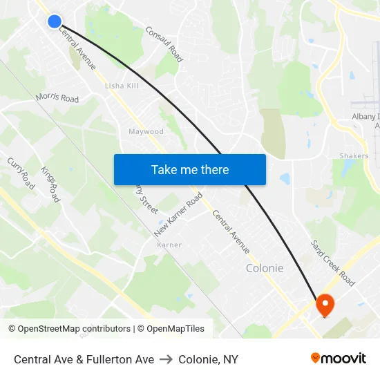 Central Ave & Fullerton Ave to Colonie, NY map