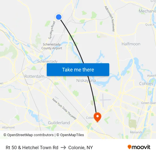 Rt 50 & Hetchel Town Rd to Colonie, NY map