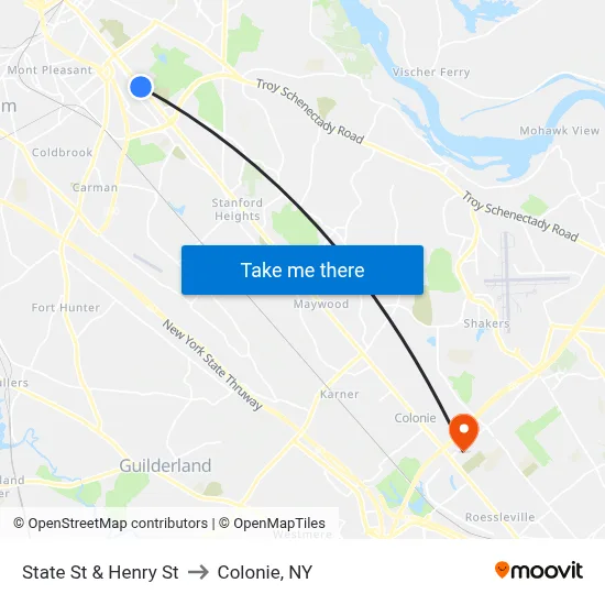 State St & Henry St to Colonie, NY map