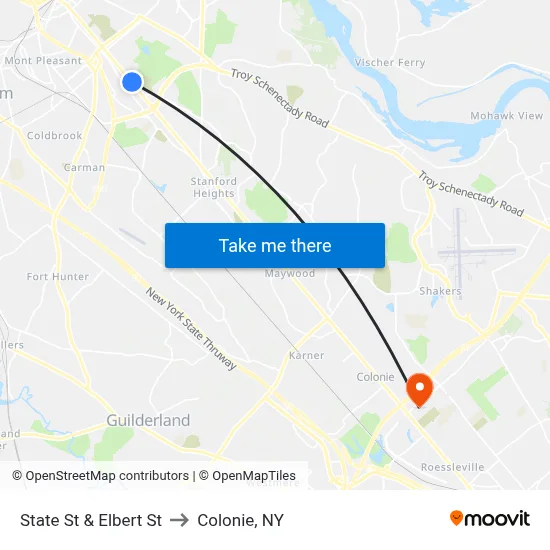 State St & Elbert St to Colonie, NY map