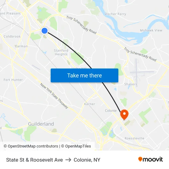 State St & Roosevelt Ave to Colonie, NY map
