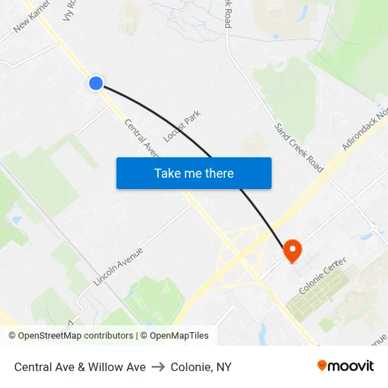 Central Ave & Willow Ave to Colonie, NY map