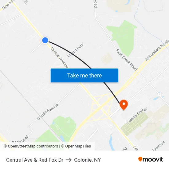Central Ave & Red Fox Dr to Colonie, NY map