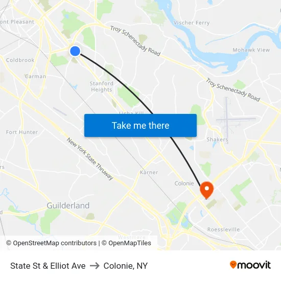 State St & Elliot Ave to Colonie, NY map