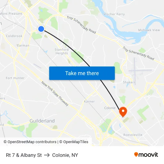 Rt 7 & Albany St to Colonie, NY map
