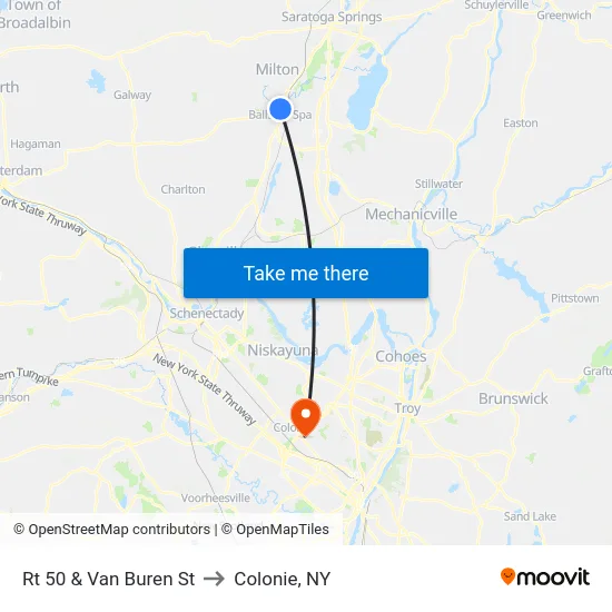 Rt 50 & Van Buren St to Colonie, NY map