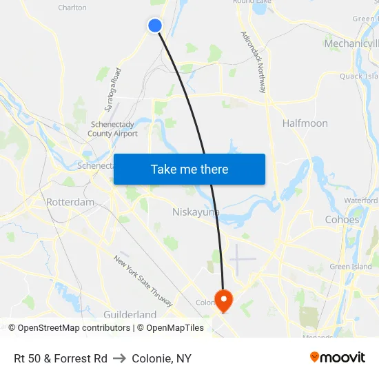 Rt 50 & Forrest Rd to Colonie, NY map