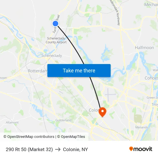 290 Rt 50 (Market 32) to Colonie, NY map