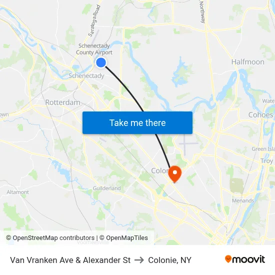Van Vranken Ave & Alexander St to Colonie, NY map