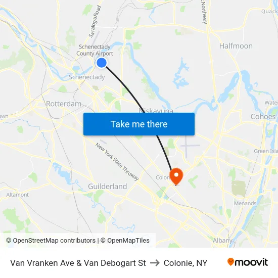 Van Vranken Ave & Van Debogart St to Colonie, NY map