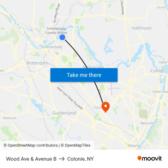 Wood Ave & Avenue B to Colonie, NY map