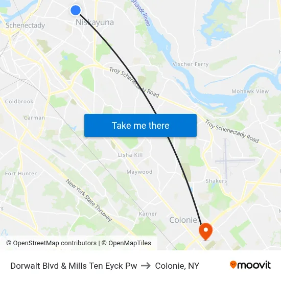 Dorwalt Blvd & Mills Ten Eyck Pw to Colonie, NY map