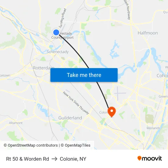 Rt 50 & Worden Rd to Colonie, NY map
