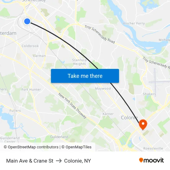 Main Ave  & Crane St to Colonie, NY map
