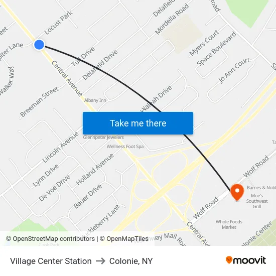 Village Center Station to Colonie, NY map