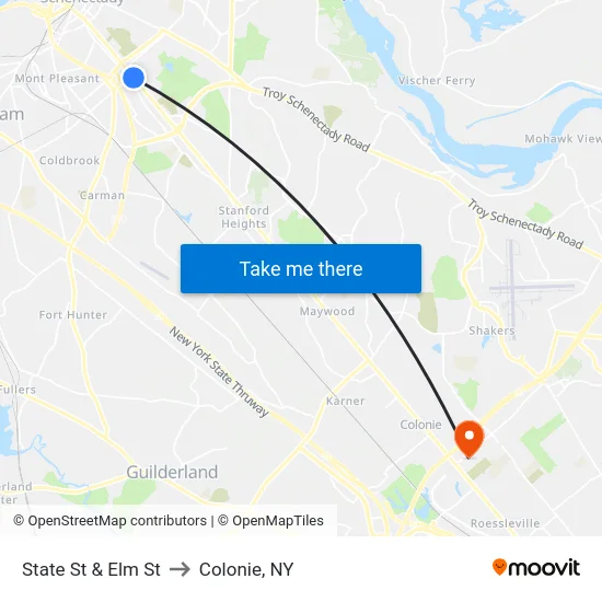 State St & Elm St to Colonie, NY map