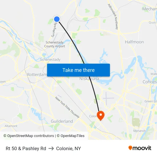 Rt 50 & Pashley Rd to Colonie, NY map