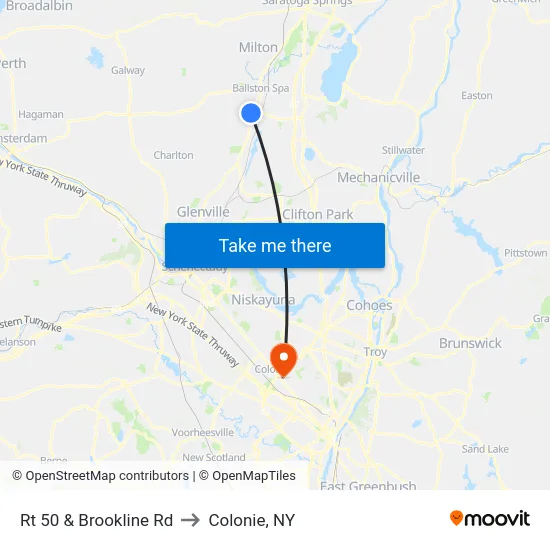 Rt 50 & Brookline Rd to Colonie, NY map
