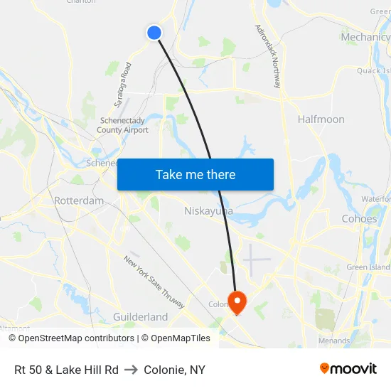 Rt 50 & Lake Hill Rd to Colonie, NY map