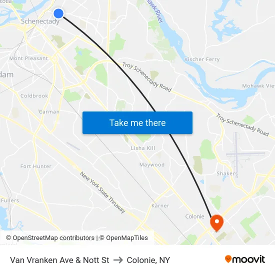 Van Vranken Ave & Nott St to Colonie, NY map