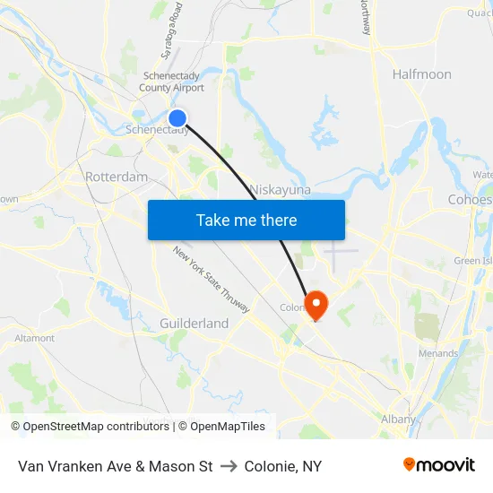 Van Vranken Ave & Mason St to Colonie, NY map