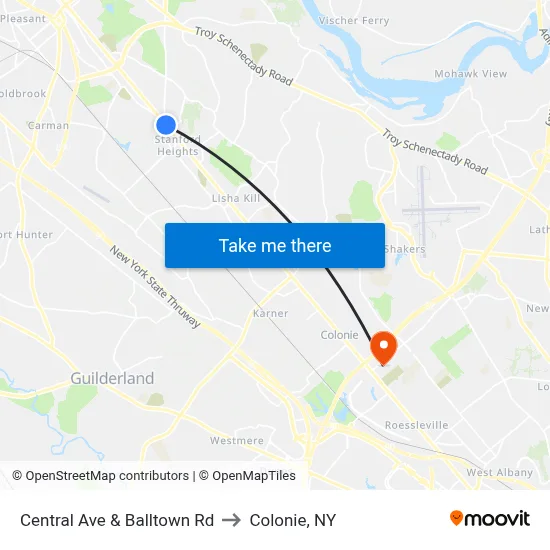 Central Ave & Balltown Rd to Colonie, NY map