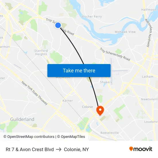 Rt 7 & Avon Crest Blvd to Colonie, NY map