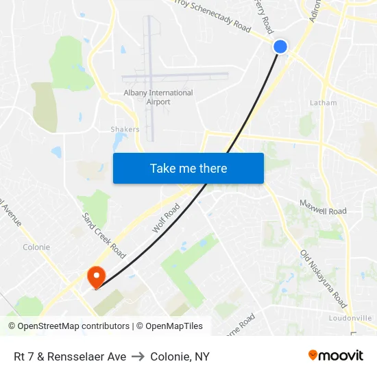 Rt 7 & Rensselaer Ave to Colonie, NY map