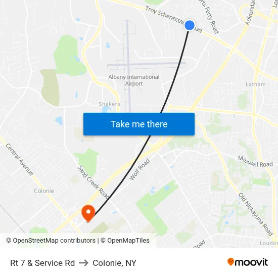 Rt 7 & Service Rd to Colonie, NY map