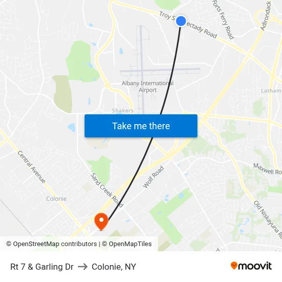 Rt 7 & Garling Dr to Colonie, NY map
