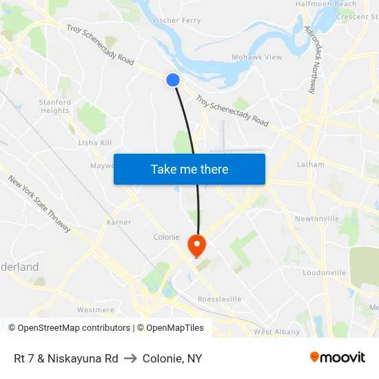 Rt 7 & Niskayuna Rd to Colonie, NY map