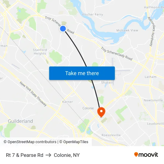 Rt 7 & Pearse Rd to Colonie, NY map