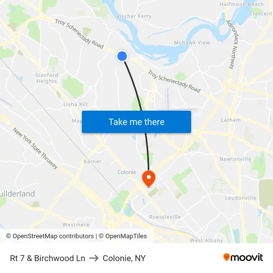 Rt 7 & Birchwood Ln to Colonie, NY map