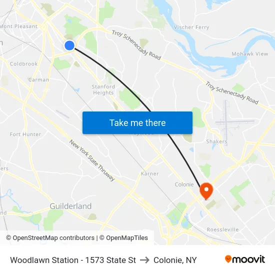 Woodlawn Station - 1573 State St to Colonie, NY map