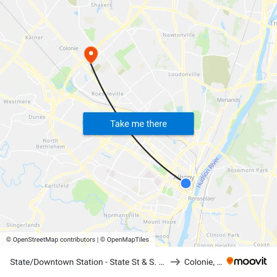 State/Downtown Station - State St & S. Pearl St to Colonie, NY map
