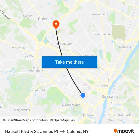 Hackett Blvd & St. James Pl to Colonie, NY map
