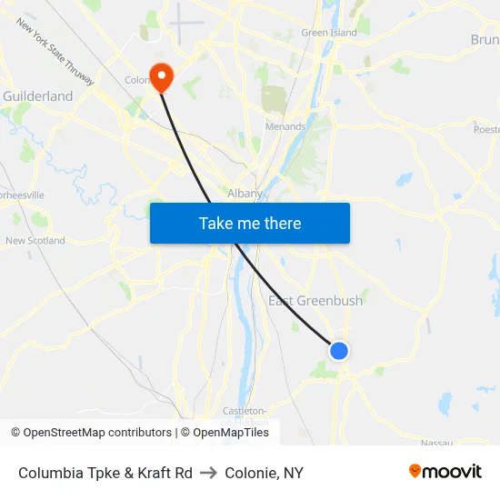 Columbia Tpke & Kraft Rd to Colonie, NY map