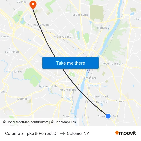 Columbia Tpke & Forrest Dr to Colonie, NY map